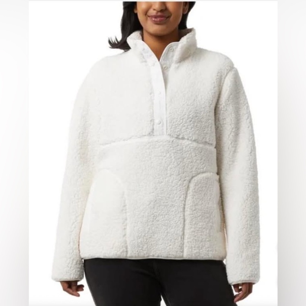 32 Heat White Sherpa Pullover Quarter Snap Sweater Women’s Size XL Outdoor Cozy